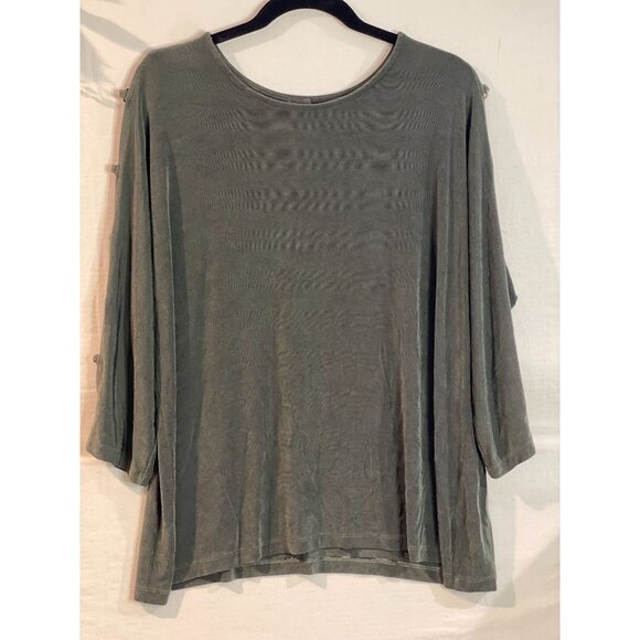 Travelers By Chico's Women's Top Size 4 Button Sleeve Detail Olive Green - Picture 2 of 16